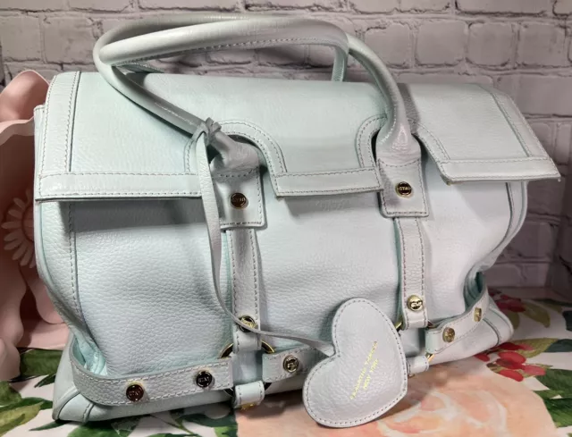 Samantha Thavasa Lg Mint Pebble Leather Tote Purse Luxury Roomy Travel Bag