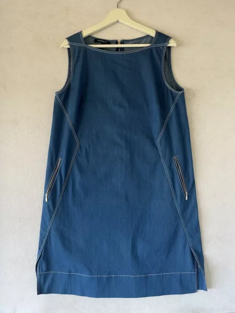 Lafayette 148 New York Denim Indigo Blue Dress Zip Back Womens Pockets Sz L