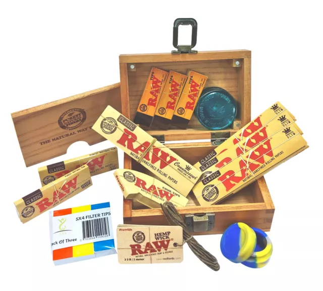 RAW Deluxe Wooden Rolling Box Gift Set Loaded Papers Tips Wick