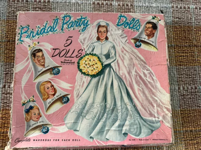 Vtg 50’s Bridal Party Paper Dolls By Whitman-cut & Uncut Outfits/5dolls-Orig Box