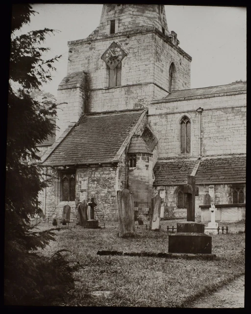 ANTIQUE Magic Lantern Slide WOMERSLEY CHURCH C1910 PHOTO NORTH YORKSHIRE