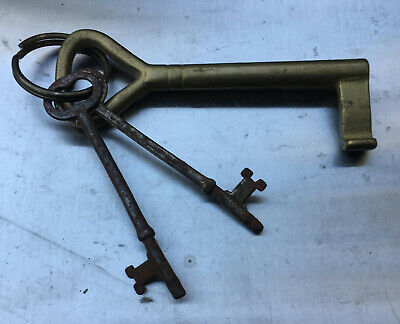 LOT 3 Skeleton Keys steel & solid brass vintage door gate metal