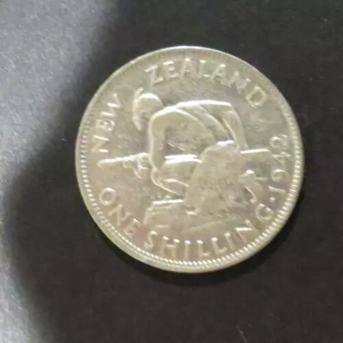1942 V/F Kiwi Chief Shilling Scarce King George Vi Silver New Zealand Coin
