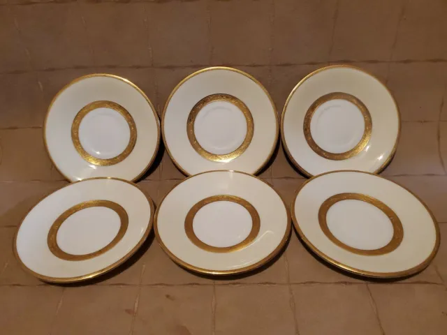 Mintons England Gump SF Gold Encrusted White Ivory Saucer Set of 6