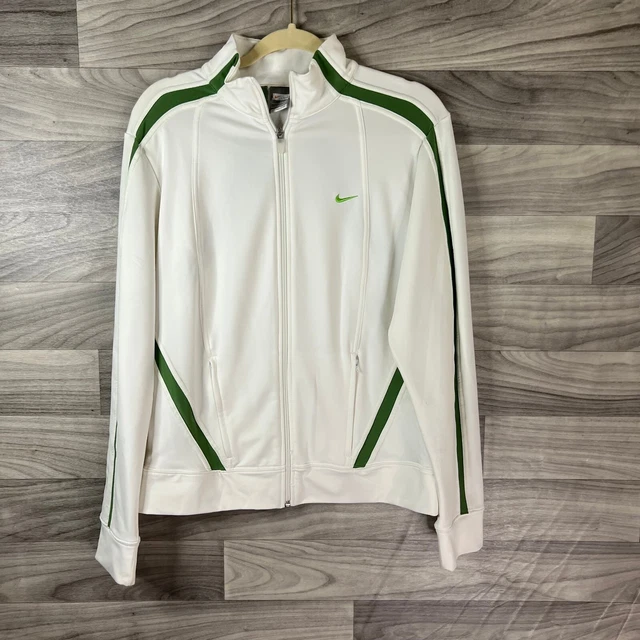 Nike Fit Dry Track Jacket Boys L 12-14 White Green Stretch Zip Pockets Active