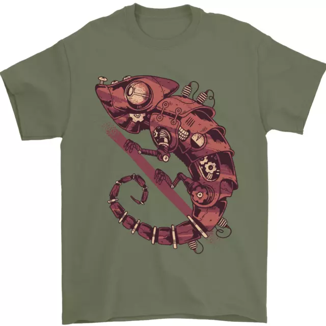 Steampunk Camaleon Iguana Reptiles Lagarto Camiseta Hombre 100% Algodón