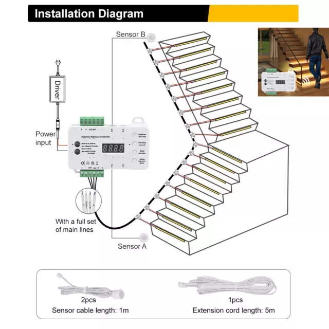 LED Bewegungssensor Treppenlicht Controller 16/20 Schritte Schritt für Schritt