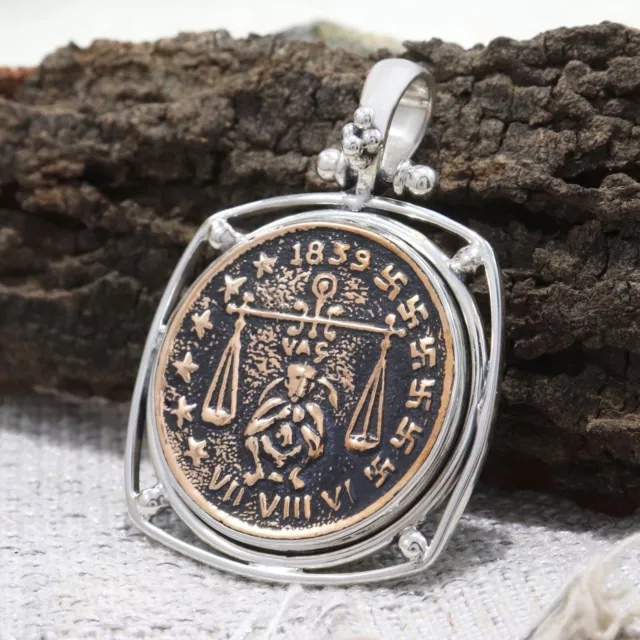 Libra Zodiac Sign Coin Pendant 925 Silver Handmade Her Necklace Hindu's Jewelry 3