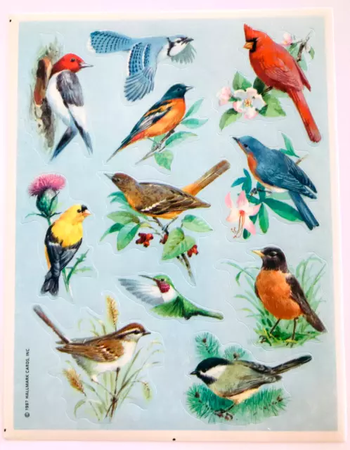 Vintage Hallmark Stickers Beauty of Birds Flora Fauna Chickadee Robin Sheet NEW