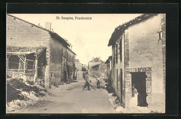 CPA St. Souplet, vue de la rue avec Arbeitern 1916