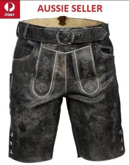 German Bavarian Lederhosen Men Trachten Wear Split Leather Oktoberfest Shorts