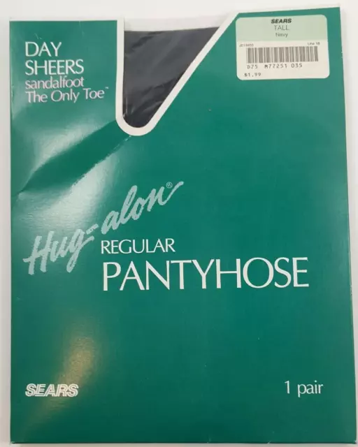 Sears Hug-alon Regular Pantyhose Day Sheers 1 Pair Full Figure Tall Navy VTG USA