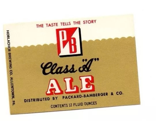 USA - Beer Label - Horlacher Brewing Co, Allentown, PA - PB Class A Ale