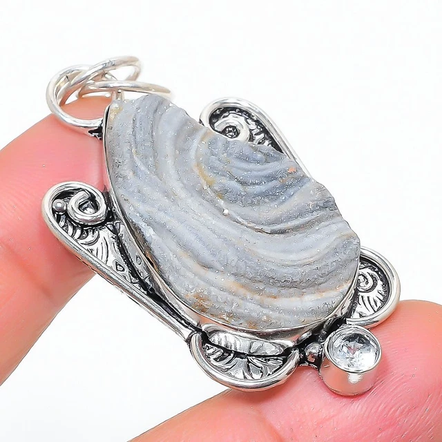 Desert Rose Druzy, White Topaz 925 Sterling Silver Jewelry Pendant 2.36" S372