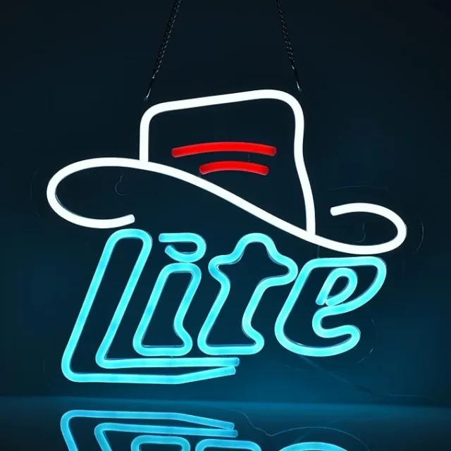 Miller Lite Cowboy Hat Neon LED Sign Wall Decor Beer Bar Home Bedroom Man Cave