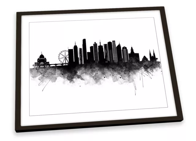 Melbourne Abstract City Skyline Black FRAMED ART PRINT Picture Poster Artwork