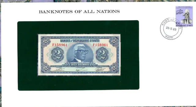 Banknotes of All Nations Haiti 1973 2 Gourdes P-211 UNC F158961