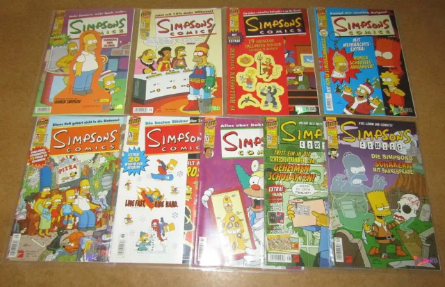 9 Simpsons Comics aus Nr. 70 bis 79, Hefte, oft ohne Beilagen, aus 2002/03 S1/05