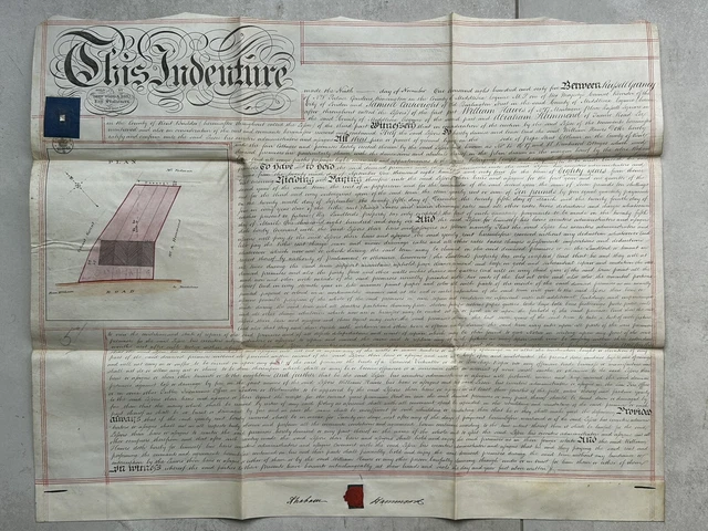 1865 Indenture, Russell Gurney, M.P., ￼Brentwood cottages, Pope Street, Eltham