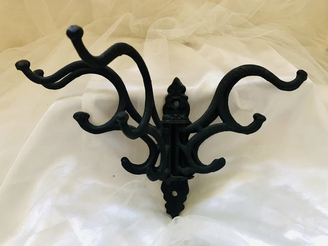 Vtg CAST IRON Swivel 5 Arm Hook Wall Mounted Towel Coat Hat Hanger