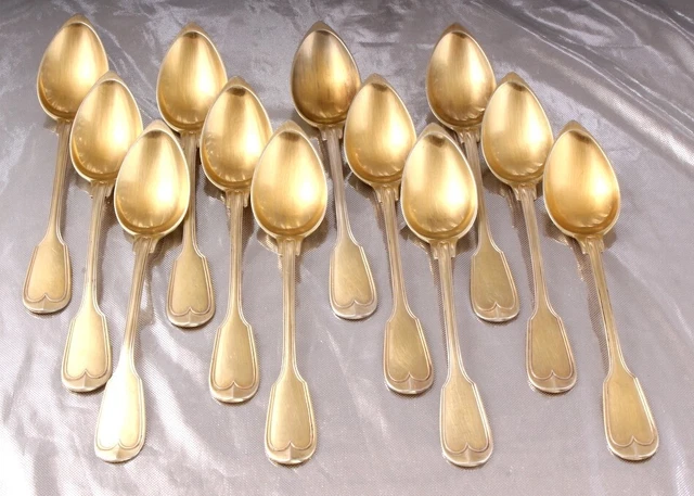 Reitsma Armorie Service Cuilleres A Dessert - Argent Massif Pays Bas Vermeil Xix