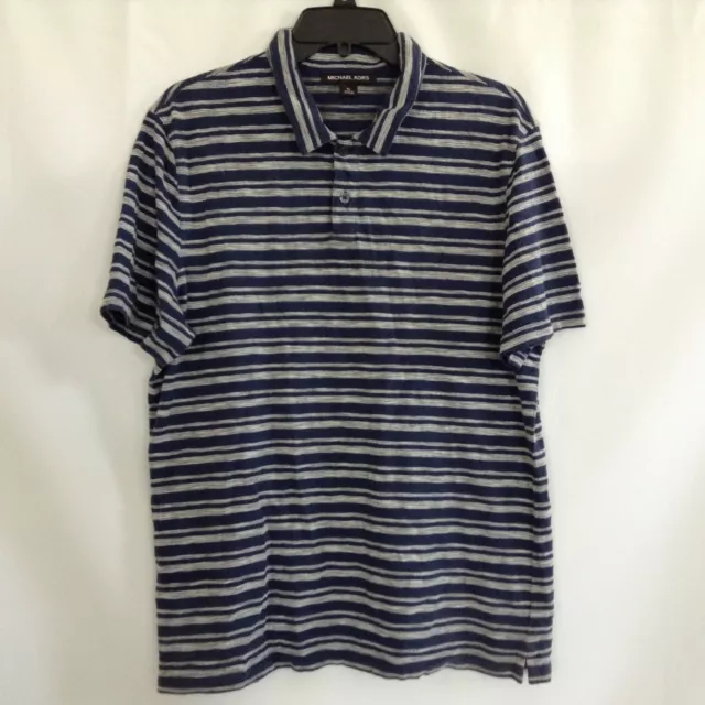 Michael Kros Mens Blue Gray Striped Short Sleeve Collared Polo T Shirt Size XL