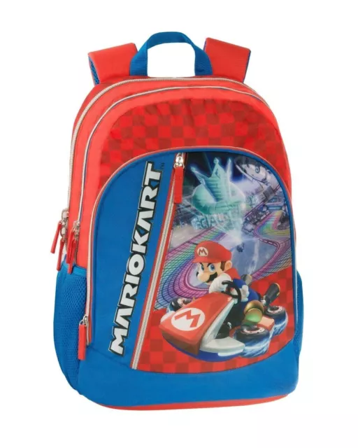 Zaino Scuola Americano Tondo 3 Cerniere Mario Kart Rosso e Blu Panini Offerta