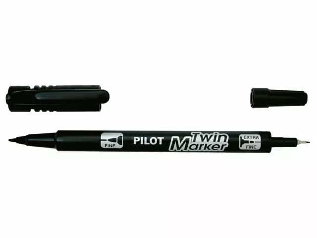 Lot de 10 feutres PILOT Twin Marker Pointe Fine/Extra Fine encre NOIRE