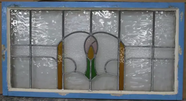 OLD ENGLISH LEADED STAINED GLASS WINDOW TRANSOM Abstract Floral 39" x 20.75"