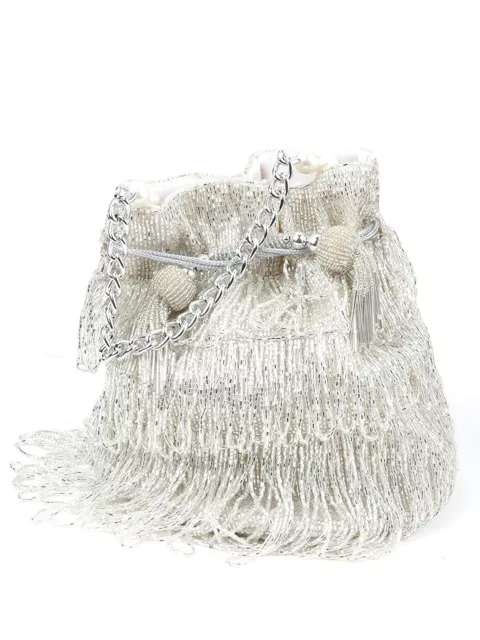 Tradicional Raro Handcrafted Mujer Plata Borla Elegante Potli Bolso Fiesta