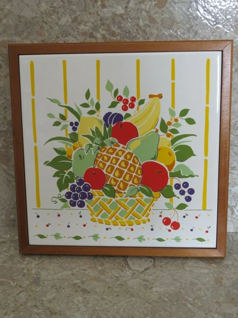 Vintage Fruit Basket Kitsch Trivet Wall Hanging Ceramic Tile Lord & Taylor 8x8"