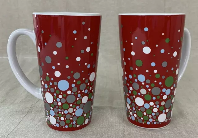 Pair Of Starbucks 2004 Christmas Holiday Red Bubbles 16 oz Latte Coffee Mug