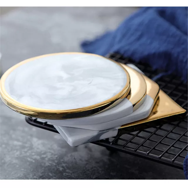 Non-slip  Grain Gold Plating Ceramic Coaster Cup Mats Pads KitchenD.ti