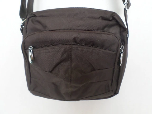 Scarleton Crossbody Brown Nylon Travel Purse Bag Lots of  Pockets  9 x 8 inches