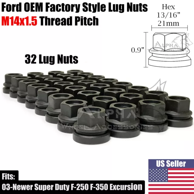 32 Flat Washer OEM Factory Style Lug Nuts 14x1.5 For Ford F-250 F-350 Excursion