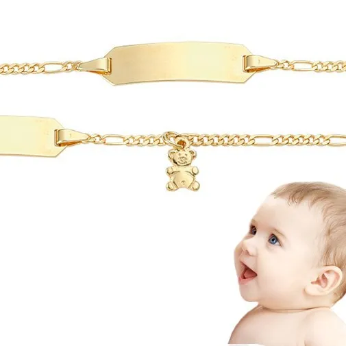 Baby Taufe Ident Gravur Armband Teddy Bär Bärchen Echt Gold 333 mit Name Datum