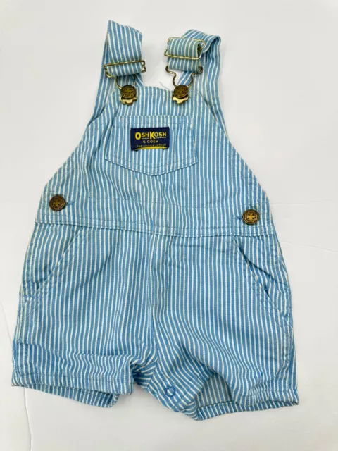 Vintage Oshkosh Bgosh 6-9 Months Baby Boy Striped Railroad Overalls  Denim Bibs