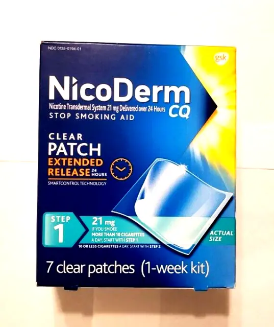 Nuevo kit de parches de nicotina Nicoderm CQ - 7 parches - 21 mg - Expiración 10/2024