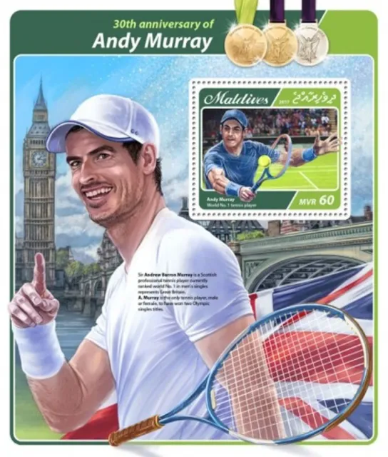 Malediven - 2017 Andy Murray - Briefmarke Souvenir Blatt - MLD17507b