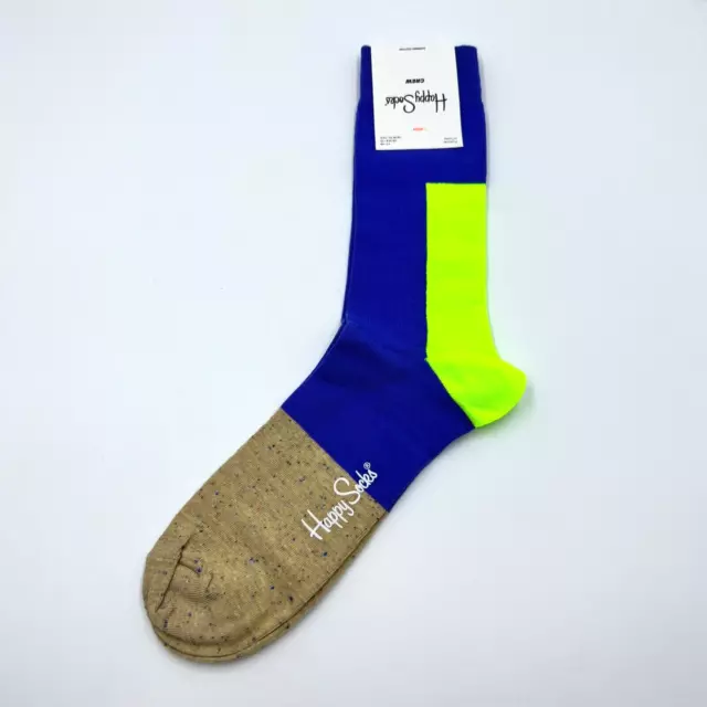 Happy Socks Mens Crew Socks Shoe Size 8-12 Medium Blue Color Block