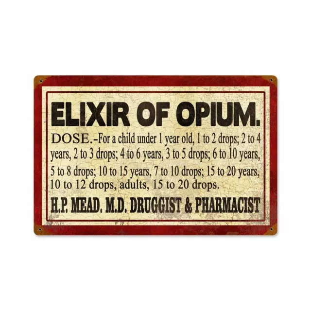 Elixir Of Opium Dose 18" Heavy Duty Usa Made Metal Drug Store Advertising Sign