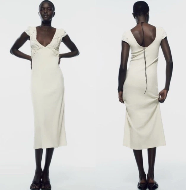 Zara Ribbed Midi Dress White FOR SALE! - PicClick UK