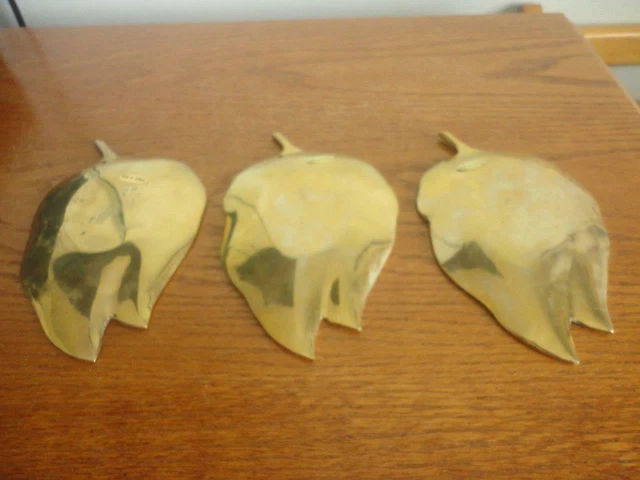 Beautiful Antique Heavy Brass Hand Crafted Leaf Tray 6 1/2"X4"X1/2"Set Of 3