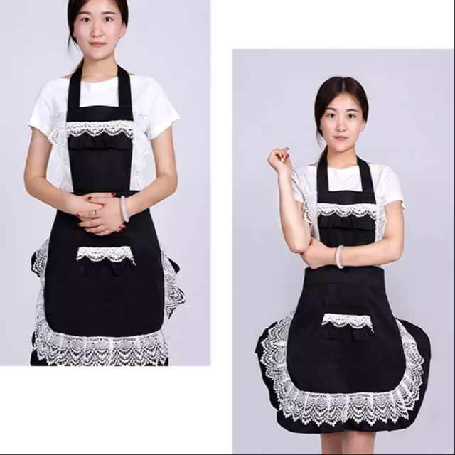 Lovely Women Aprons Lace Ruffle Princess Pinafore Maid Uniform Cooking Homewear