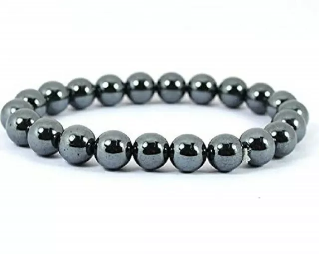 Pulsera de Hematita Piedra de Cristal Natural Certificado 8 mm Reiki...