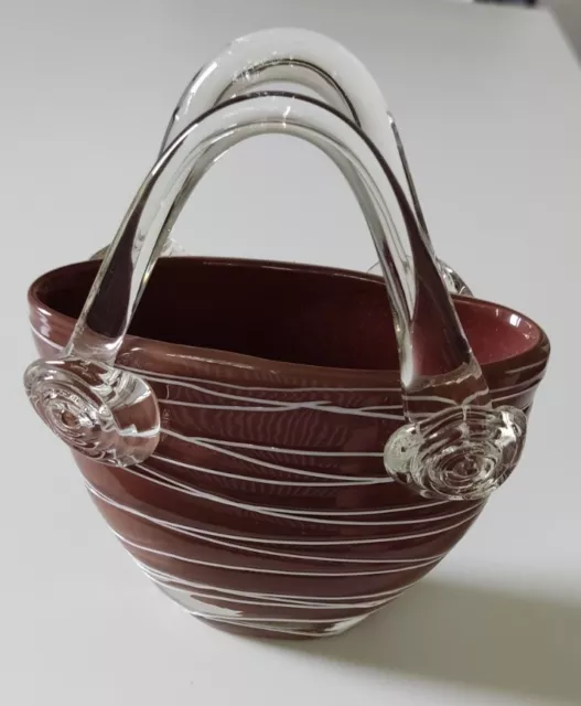 Murano Style Small Handbag Shape Vase Brown Striped