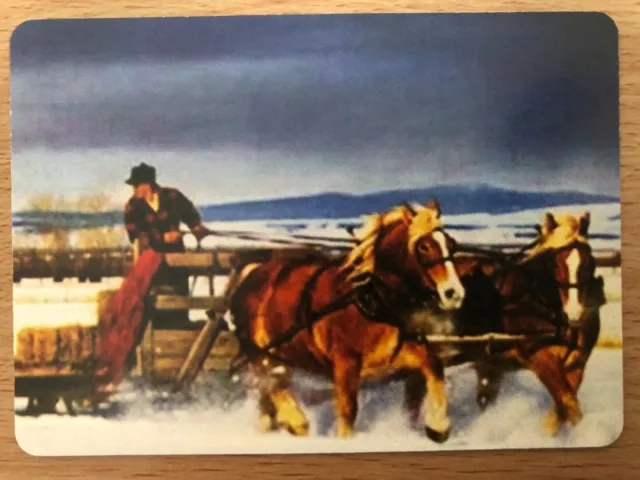 US Swap Playing Card Gent & Shire Horse Workhorse Drawn Cart Sleigh Winter Scene