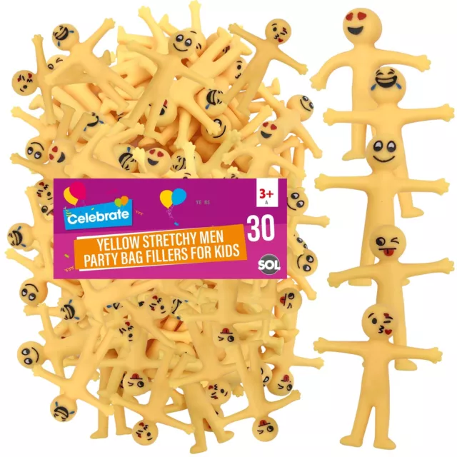 30 Yellow Stretchy Men | Party Bag Fillers Kids Fun Smiley Man Sticky Loot Toys