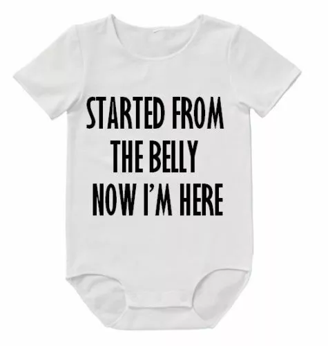 Started From The Belly Funny Bodysuit Baby Romper Dad Aunty Uncle Clothing