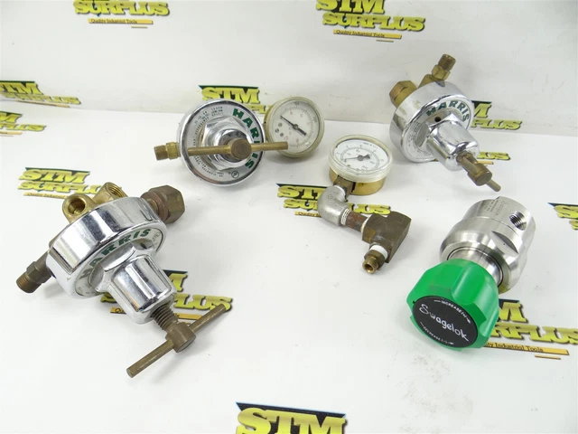 4 Assorted Gas Regualtors Harris & Swagelok + Gages